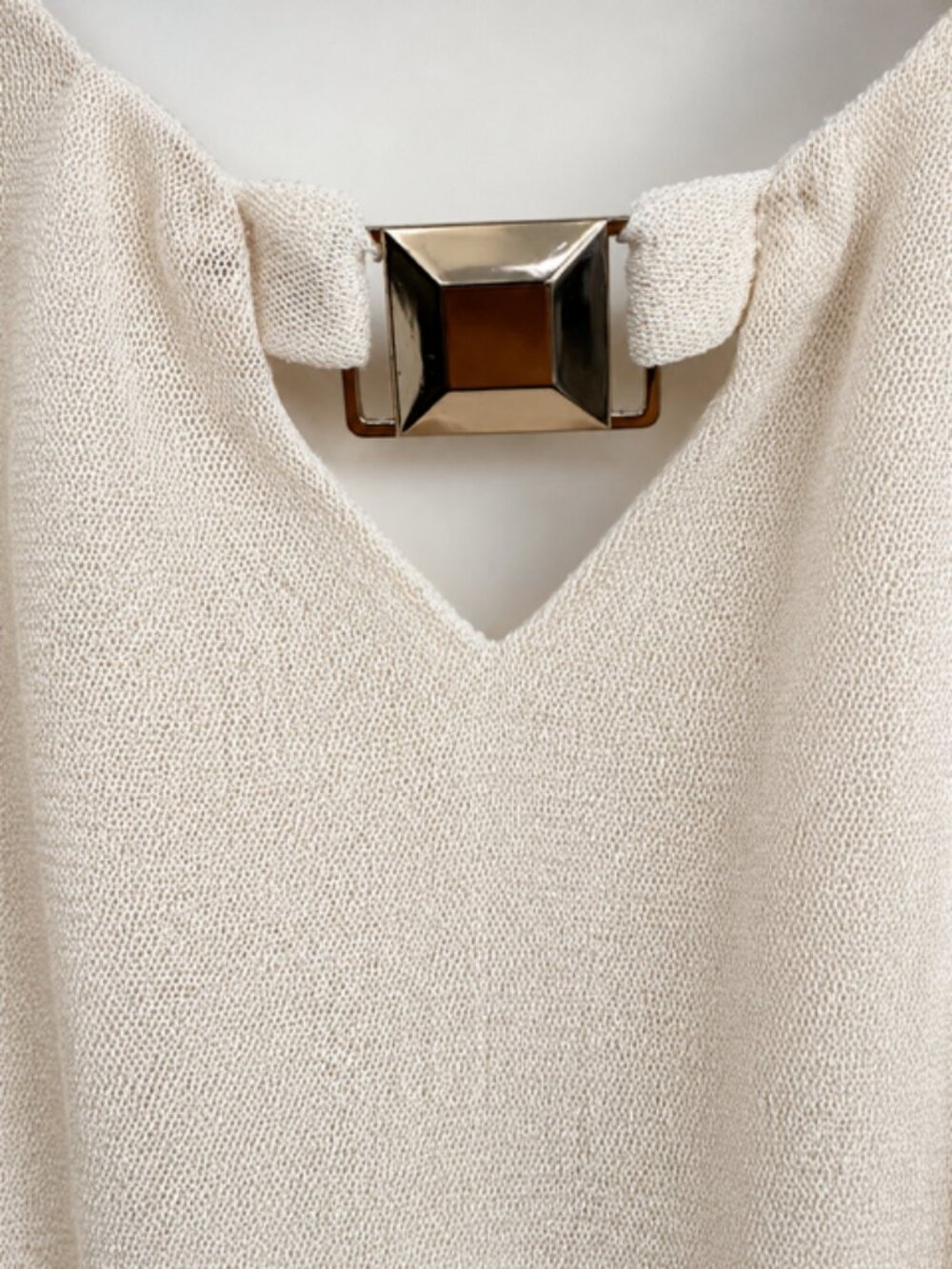 Cream Layered Sheer Sparkle Sleeve Blouse with Gold Accent - Picture 2 of 4